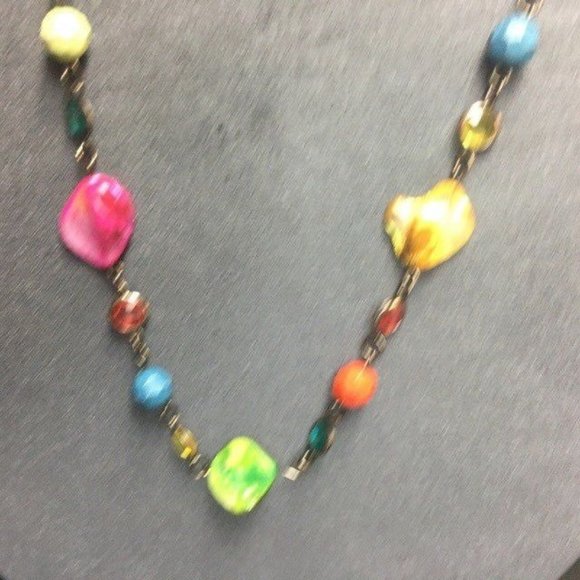 Long Bronze Multicolor Necklace Mother Of Pearl Seashell Faceted Transluscent - Picture 4 of 9